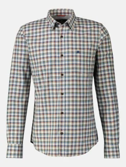 Langarmhemd , kariert, verdeckter Button-down-Kragen