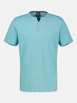 Serafino-Shirt in unifarbener Strukturware
