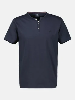 Serafino-Shirt in unifarbener Strukturware